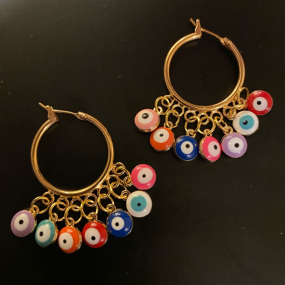 New Handmade Evil Eye 🧿 Hoop Earrings